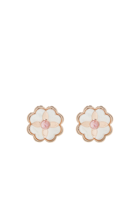 Heritage Bloom Stud Earrings, Plated Metal With Cubic Zirconia & Mother of Pearls